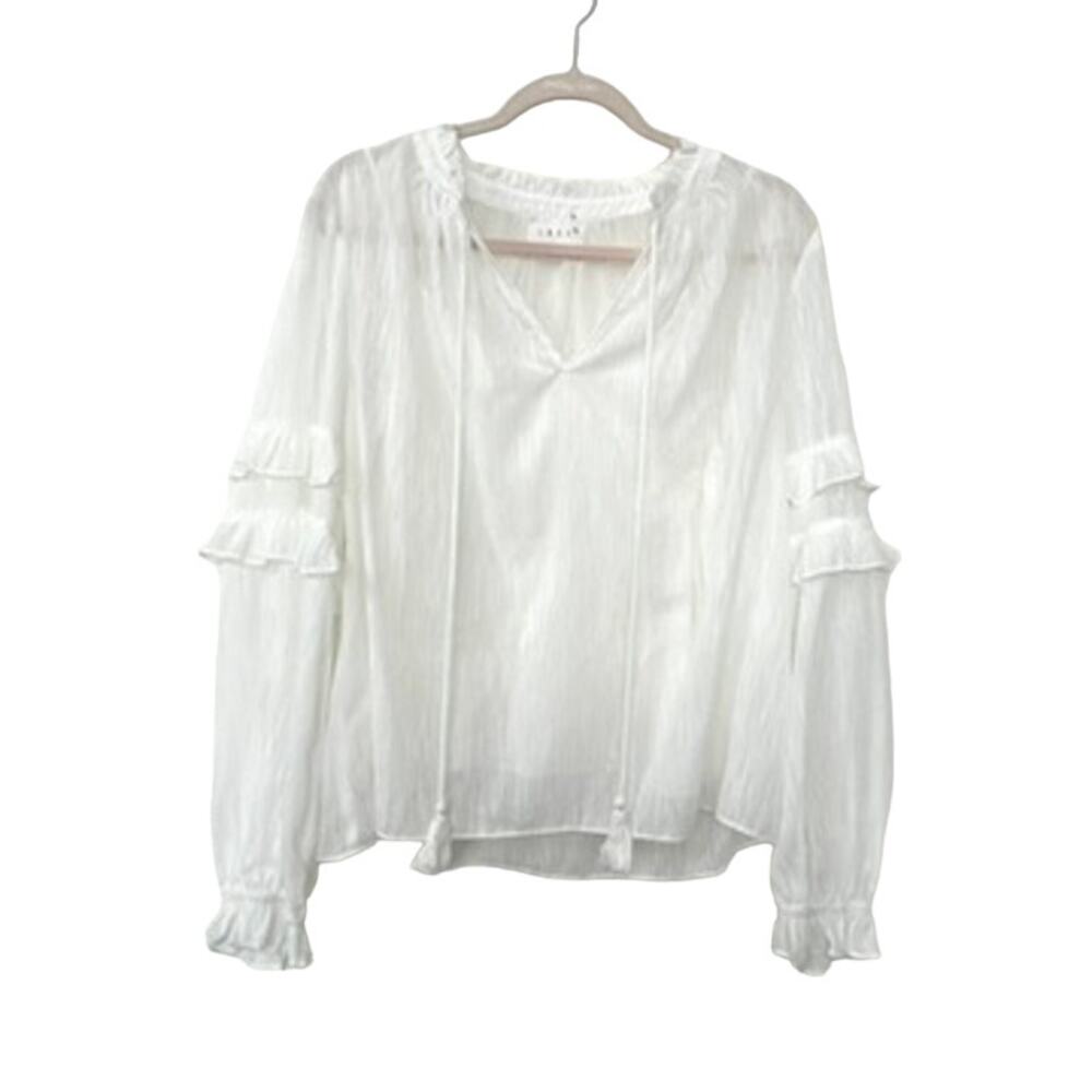 Lost + Wander Sheer Ruffle‎ Sleeve Blouse in White, Size L - Excellent Condition